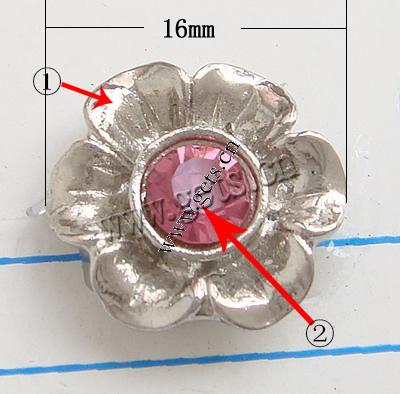 Connecteur en alliage zinc à stras, alliage de zinc, fleur, Placage, épaisseur de bordé plus de 3μm & avec les strass de Moyen-Orient, plus de couleurs à choisir, grade A, 16mm, Vendu par PC