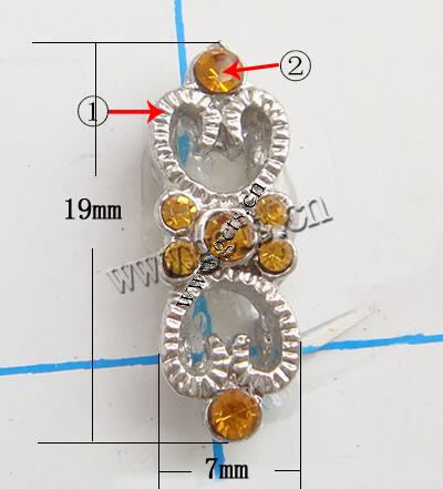 Connecteur en alliage zinc à stras, alliage de zinc, Placage, avec les strass de Moyen-Orient, plus de couleurs à choisir, sans plomb et nickel, grade A, 19x7mm, Vendu par PC