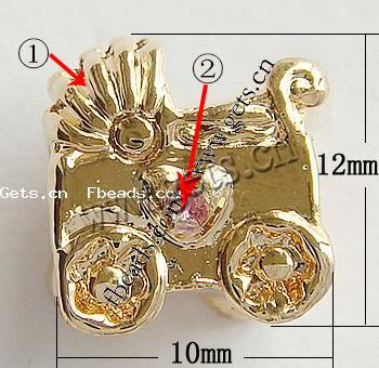 Strass Zink Legierung Europa Perlen, Zinklegierung, Baby Kinderwagen, plattiert, plattierte Dicke über 3μm & ohne troll & mit Strass, keine, frei von Nickel, 12x10x8mm, Bohrung:ca. 4.2-4.5mm, verkauft von PC