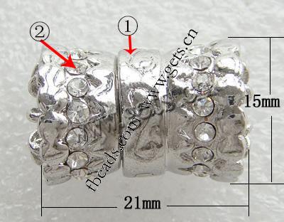 Zinklegierung Magnetverschluss, Rohr, plattiert, plattierte Dicke über 3μm & mit Strass, keine, 21x15mm, Bohrung:ca. 1.5mm, verkauft von PC