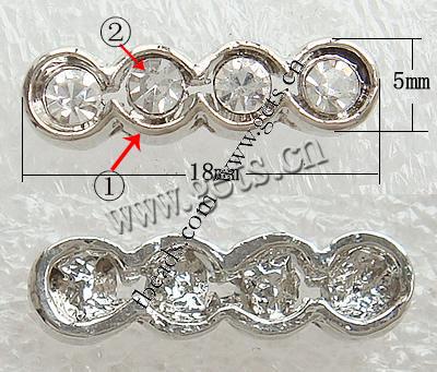 Barra separadora de diamantes de imitación, con aleación de zinc, chapado, enchapado grueso más que los 3μm & 3-aro & con diamantes de imitación de Mideast, más colores para la opción, libre de níquel, 18x5mm, agujero:aproximado 1mm, Vendido por UD