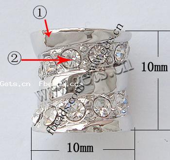 grano Europeo de aleación Zinc con diamante, aleación de zinc, Tubo, chapado, enchapado grueso más que los 3μm & sin rosca & con diamantes de imitación, más colores para la opción, libre de níquel, plomo & cadmio, 10x10mm, agujero:aproximado 4.2-4.5mm, Vendido por UD