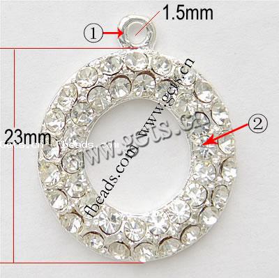 Zinc Alloy Rhinestone Pendants, Donut, plated, with rhinestone, more colors for choice, cadmium free, 23x23x3mm, Hole:Approx 1.5mm, Sold By PC