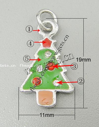 Zinc Alloy Christmas Pendants, Christmas Tree, plated, Christmas jewelry & enamel & with rhinestone, more colors for choice, nickel free, 19x11x2mm, Hole:Approx 3mm, Sold By PC