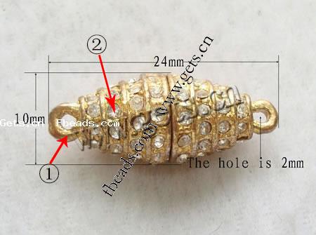 Zinc Alloy Magnetic Clasp, Oval, plated, with rhinestone & single-strand, more colors for choice, 24x10mm, Hole:Approx 2mm, Sold By PC