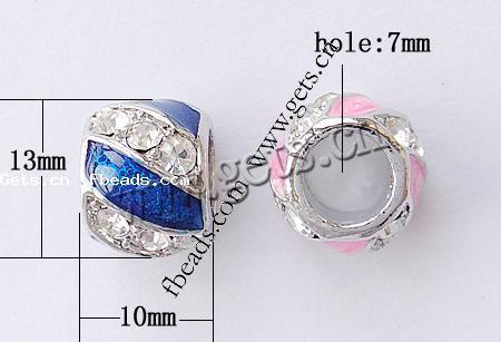 Enamel Zinc Alloy European Beads, Drum, plated, Customized & without troll & with rhinestone & large hole, more colors for choice, 13x10mm, Hole:Approx 7mm, Sold By PC