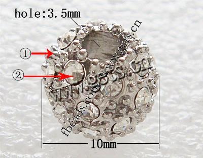 Perles strass en alliage de zinc, strass de résine, avec alliage de zinc, Rond, Placage, plus de couleurs à choisir, sans cadmium, 10x10mm, Trou:Environ 3.5mm, Vendu par PC