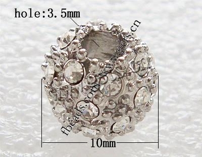 Perles strass en alliage de zinc, strass de résine, avec alliage de zinc, Rond, Placage, plus de couleurs à choisir, sans cadmium, 10x10mm, Trou:Environ 3.5mm, Vendu par PC