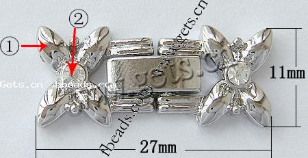 En alliage de zinc montre fermoir de la chaîne, fleur, Placage, avec strass, plus de couleurs à choisir, protéger l'environnement, sans nickel, plomb et cadmium, 27x11x4mm, Trou:Environ 1mm, Vendu par PC