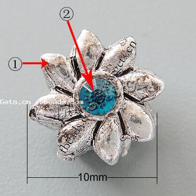 Strass Zink Legierung Europa Perlen, Zinklegierung, Blume, plattiert, ohne troll & mit Strass, keine, frei von Nickel, Blei & Kadmium, 10x10x10mm, Bohrung:ca. 4.2-4.5mm, verkauft von PC