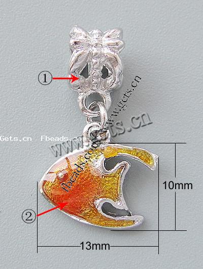 Zinc Alloy European Pendants, Fish, plated, without troll & enamel, more colors for choice, nickel, lead & cadmium free, 13x10x3mm, Hole:Approx 4.5mm, Sold By PC