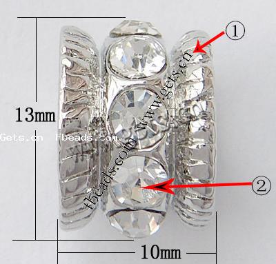 Пандора бусины сплава цинка горный хрусталь, цинковый сплав, Трубка, Другое покрытие, без Тролль & со стразами, Много цветов для выбора, не содержит никель, свинец, 13x10mm, отверстие:Приблизительно 7mm, продается PC