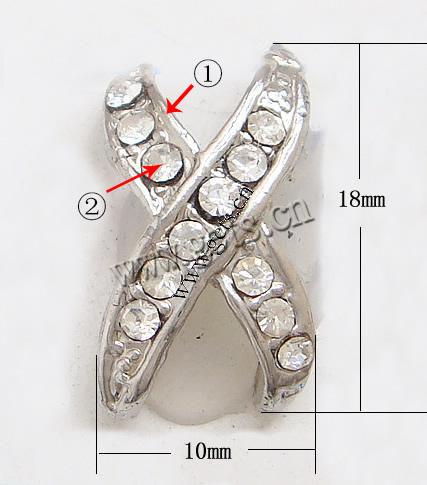 Conector de aleación de Zinc de diamantes de imitación, chapado, enchapado grueso más que los 3μm & con diamantes de imitación de Mideast, más colores para la opción, libre de plomo & níquel, Grado A, 18x10mm, Vendido por UD