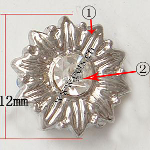 Rheinkiesel Zinklegierung Verbinder, Blume, plattiert, mit Strass von Nahost, keine, frei von Nickel, Grade A, 12x12x4mm, verkauft von PC