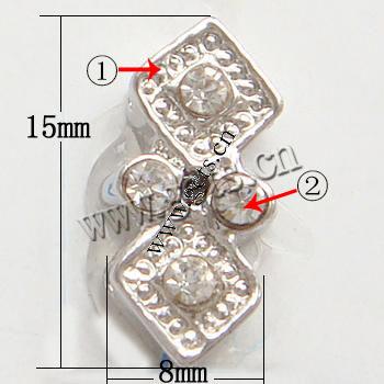 Barra separadora de diamantes de imitación, con aleación de zinc, Lazo, chapado, enchapado grueso más que los 3μm & con diamantes de imitación de Mideast & 2-sarta, más colores para la opción, libre de níquel, 15x8x4mm, Vendido por UD