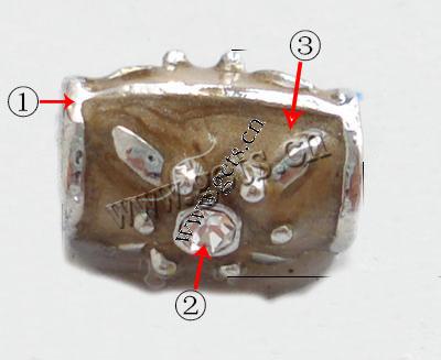 Perles émail alliage de zinc, avec alliage de zinc, tube, Placage, épaisseur de bordé plus de 3μm & avec les strass de Moyen-Orient, plus de couleurs à choisir, sans plomb, grade A, 11x9mm, Vendu par PC