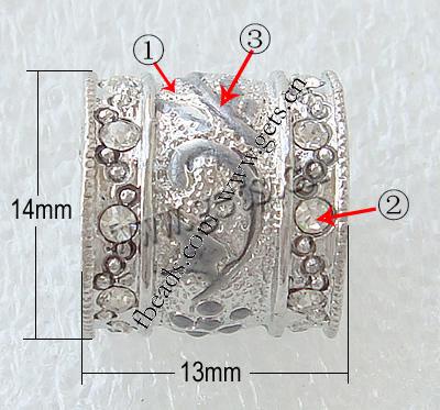 Пандора бусины сплава цинка эмаль, цинковый сплав, Трубка, плакированный, с Ближнем Востоке горный хрусталь & крупное отверстие, Много цветов для выбора, не содержит свинец, 14x13mm, отверстие:Приблизительно 10mm, продается PC