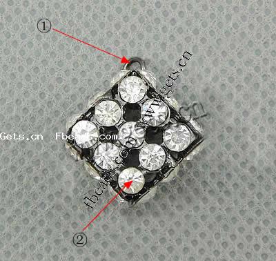 Pendentifs strass en laiton, cube, Placage, avec strass, plus de couleurs à choisir, 13x13x13mm, Trou:Environ 2mm, Vendu par PC