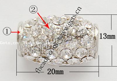 Strass Zink Legierung Europa Perlen, Zinklegierung, Rohr, plattiert, ohne troll & mit Strass, keine, frei von Nickel, Blei & Kadmium, 20x13mm, Bohrung:ca. 6mm, verkauft von PC