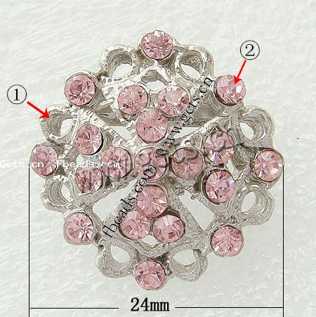 Mideast Rhinestone broche de la aleación del Metal, aleación de metal, Flor, chapado, con diamantes de imitación de Mideast, más colores para la opción, libre de níquel, 24x24x5mm, Vendido por UD