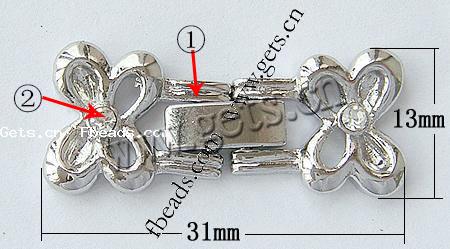 亜鉛合金時計のバンド留め金, 亜鉛合金, 蝶, メッキ, ライン石のある, 無色, ニッケルフリー, 31x13x3mm, 穴:約 1mm, 売り手 パソコン