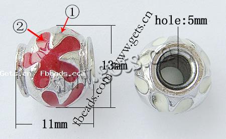 Emaille Zink Legierung Europa Perlen, Zinklegierung, Trommel, plattiert, ohne troll & mit Strass & großes Loch, keine, 11x10mm, Bohrung:ca. 5mm, verkauft von PC