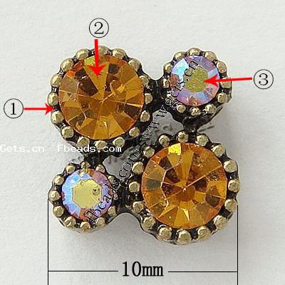 Rhinestone Zinc Alloy Connector, plated, faceted & with rhinestone, more colors for choice, 10x10x5mm, Hole:Approx 1mm, Sold By PC