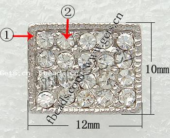 Barra separadora de diamantes de imitación, con aleación de zinc, Rectángular, chapado, 2-sarta, más colores para la opción, libre de níquel, 12x10x4.5mm, agujero:aproximado 1mm, Vendido por UD