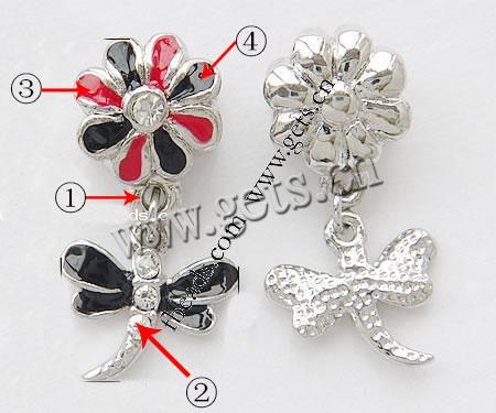 Zinc Alloy European Pendants, Dragonfly, plated, with troll & enamel & with rhinestone, more colors for choice, nickel, lead & cadmium free, 23x13mm, Hole:Approx 4mm, Sold By PC