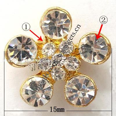 Rhinestone Zinc Alloy Connector, Flower, plated, with Mideast rhinestone & 2-strand, more colors for choice, 15x15x6mm, Sold By PC