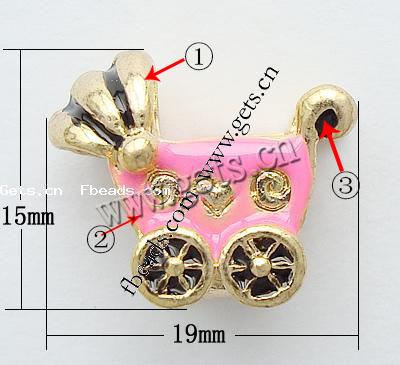 Emaille Zink Legierung Europa Perlen, Zinklegierung, Baby Kinderwagen, plattiert, großes Loch, keine, 19x15x10mm, Bohrung:ca. 6mm, verkauft von PC