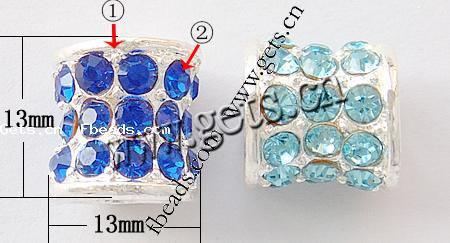 Пандора бусины сплава цинка горный хрусталь, цинковый сплав, Трубка, Другое покрытие, без Тролль & со стразами, Много цветов для выбора, не содержит никель, свинец, 13x13mm, отверстие:Приблизительно 6mm, продается PC