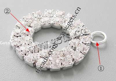 Strass Messing Anhänger, Kreisring, plattiert, mit Strass, keine, 18x18x2.5mm, Bohrung:ca. 3mm, 100PCs/Tasche, verkauft von Tasche