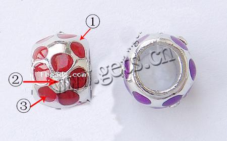 Enamel Zinc Alloy European Beads, Drum, plated, without troll & with rhinestone & large hole, more colors for choice, cadmium free, 13x10mm, Hole:Approx 7mm, Sold By PC