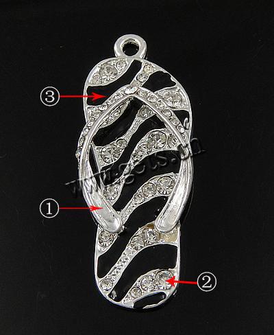 Zinklegierung Schuhe Anhänger, mit Strass & Emaille, plattiert, Emaille, keine, frei von Nickel, 46x20x2.5mm, Bohrung:ca. 3mm, verkauft von PC