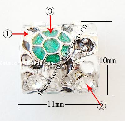 エナメル質亜鉛合金パンドラ ビーズ, 亜鉛合金, チューブ形, メッキ, ネジ無 & ライン石のある & ラージホール, 無色, 11x10mm, 穴:約 6mm, 売り手 パソコン