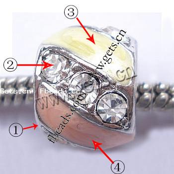 Emaille Zink Legierung Europa Perlen, Zinklegierung, Trommel, plattiert, ohne troll & mit Strass & großes Loch, keine, 12x10mm, Bohrung:ca. 6.5mm, verkauft von PC