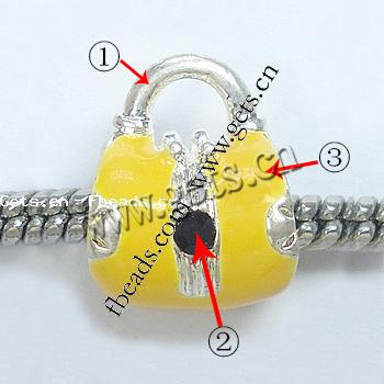 Emaille Zink Legierung Europa Perlen, Zinklegierung, Handtasche, plattiert, ohne troll & mit Strass & großes Loch, keine, 14x11x9mm, Bohrung:ca. 5mm, verkauft von PC