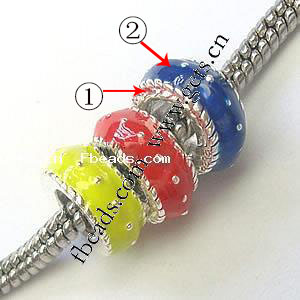 Enamel Zinc Alloy European Beads, Rondelle, plated, without troll & large hole, more colors for choice, 12x5mm, Sold By PC