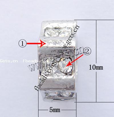 Strass Zink Legierung Europa Perlen, Zinklegierung, Rondell, plattiert, ohne troll & mit Strass, keine, frei von Nickel, Blei & Kadmium, 10x10x5mm, Bohrung:ca. 5.5mm, verkauft von PC