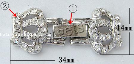 Zink Legierung Uhren Armband Verschluss, Zinklegierung, Krone, plattiert, mit Strass, keine, frei von Nickel, Blei & Kadmium, 34x14x4mm, Bohrung:ca. 1mm, verkauft von PC