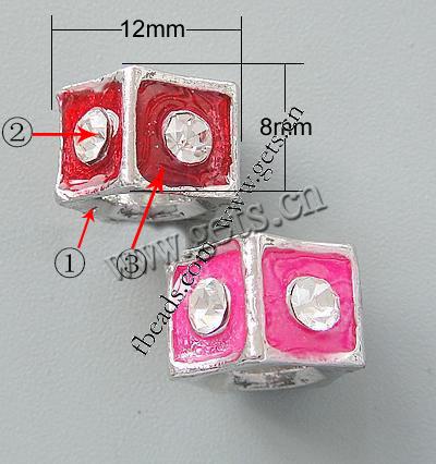 Пандора бусины сплава цинка эмаль, цинковый сплав, Трубка, Другое покрытие, без Тролль & со стразами & крупное отверстие, Много цветов для выбора, не содержит никель, свинец, 12x8mm, отверстие:Приблизительно 6mm, продается PC