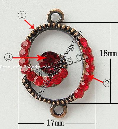 Rhinestone Zinc Alloy Connector, Oval, plated, with rhinestone, more colors for choice, 18x17x5mm, Hole:Approx 2mm, Sold By PC