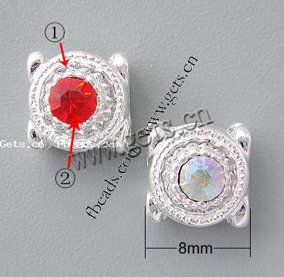 Rhinestone Zinc Alloy Connector, Flat Round, plated, with rhinestone, more colors for choice, 8x8x6mm, Hole:Approx 1.5mm, Sold By PC