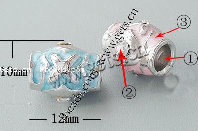Пандора бусины сплава цинка эмаль, цинковый сплав, Цилиндрическая форма, Другое покрытие, без Тролль & со стразами & крупное отверстие, Много цветов для выбора, 12x10mm, отверстие:Приблизительно 4.5mm, продается PC