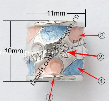 Emaille Zink Legierung Europa Perlen, Zinklegierung, Rohr, plattiert, ohne troll & mit Strass & großes Loch, keine, frei von Kadmium, 11x10mm, Bohrung:ca. 4.2-4.5mm, verkauft von PC