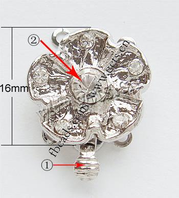 亜鉛合金ボックス留め金, 亜鉛合金, 花形, メッキ加工, 3連 & 中東ラインストーン入り, 無色, ニッケル、鉛、カドミウムフリー, 16x16mm, 売り手 パソコン