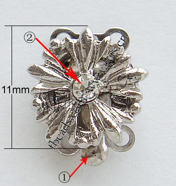 Cierre de Aleación de Zinc para Caja, Flor, chapado, con diamantes de imitación de Mideast & 2-sarta, más colores para la opción, libre de níquel, plomo & cadmio, 11x11mm, Vendido por UD