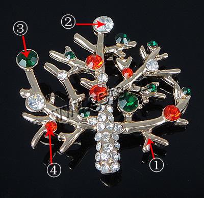 Broche de diamantes de imitación de la aleación de Zinc, Árbol, chapado, con diamantes de imitación, más colores para la opción, 43x41mm, Vendido por UD