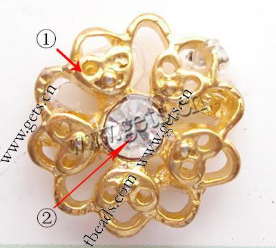 Rhinestone Zinc Alloy Connector, Flower, with rhinestone & 2-strand, more colors for choice, 13mm, Sold By PC